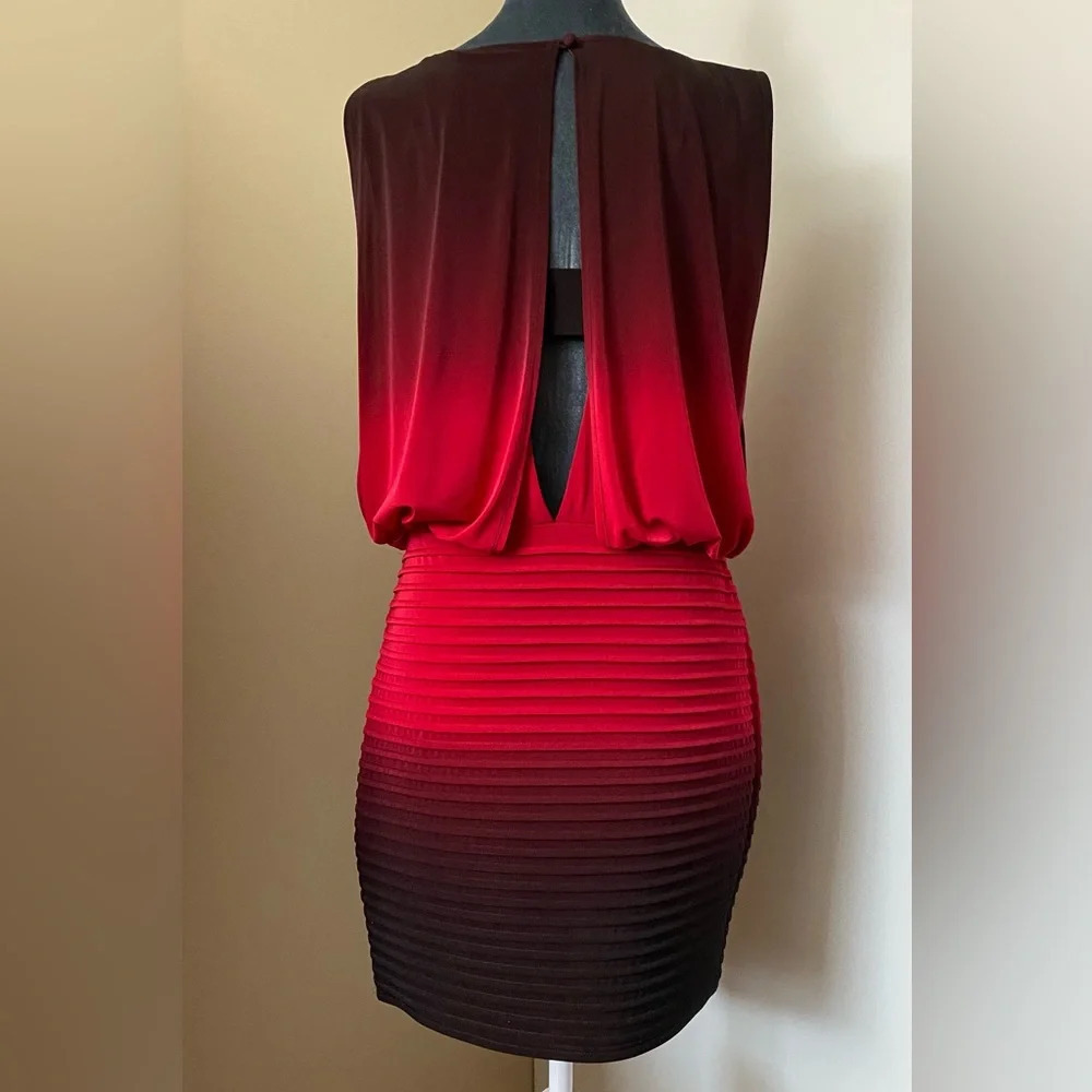 NWOT Xscape Red Black Ombré Blouson Top Ribbed Bottom Size 8 - Picture 4 of 13